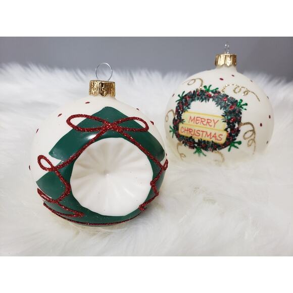 Lot 7 VITBIS Christmas Ornaments glitter Glass Round 3" Indent milk tree painted - Picture 6 of 14